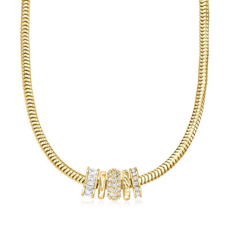 14kt Yellow Gold-Plated Jewelry Set: Five Bead Charms with 1.40 ct. t.w. CZs  image number 3
