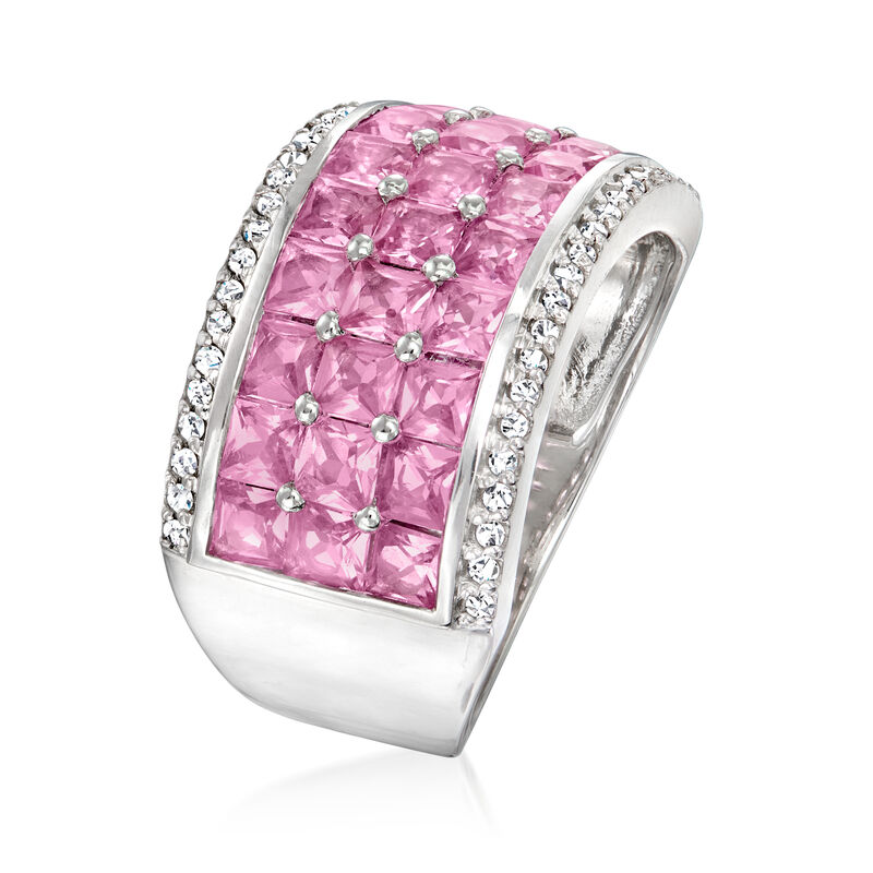 3.60 ct. t.w. Pink Sapphire Ring with .21 ct. t.w. Diamonds in Platinum. Size 9 image number 2