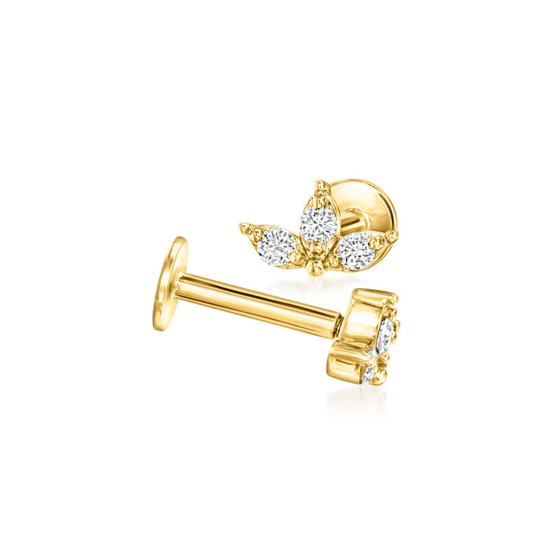 Lab-Grown Diamond Three-Stone Flat-Back Stud Earrings in 14kt Yellow Gold image number 4