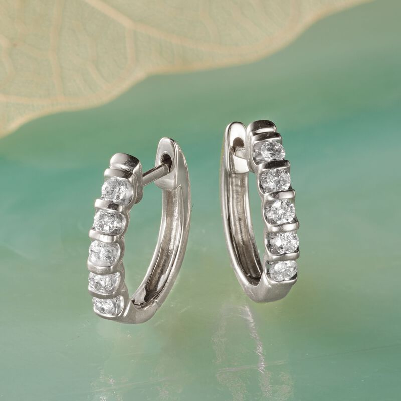 .25 ct. t.w. Diamond Huggie Hoop Earrings in 14kt White Gold. 1/2&quot; image number 3