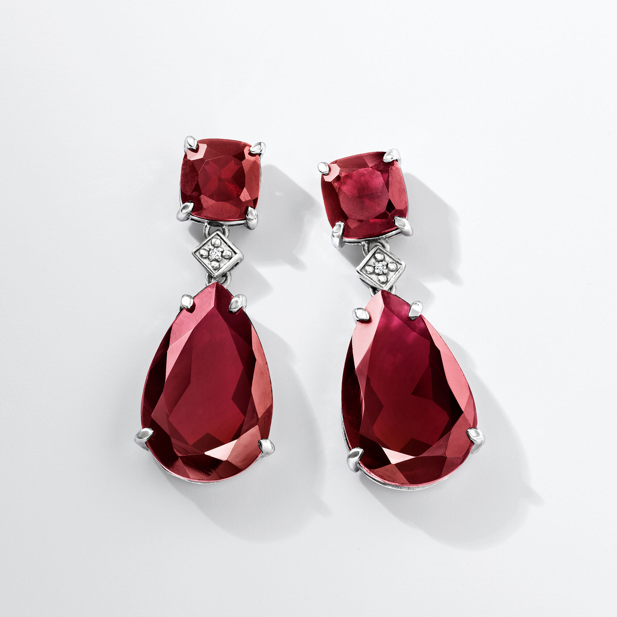 25.00 ct. t.w. Garnet Drop Earrings with Diamond Accents in Sterling Silver