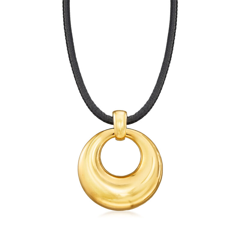 Italian Andiamo 14kt Yellow Gold Over Resin Pendant Necklace with Leather Cord image number 0