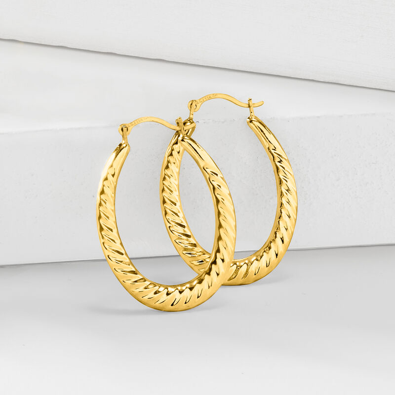 14kt Yellow Gold Twisted-Oval Hoop Earrings. 1&quot; image number 2