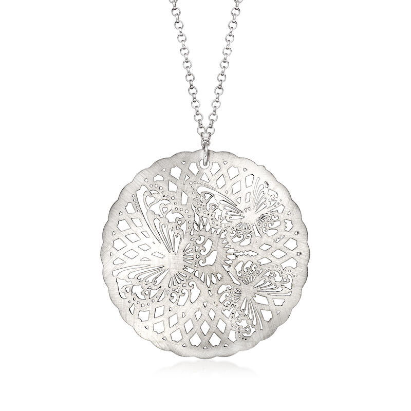 Italian Sterling Silver Filigree Butterfly Pendant Necklace. 18&quot; image number 1
