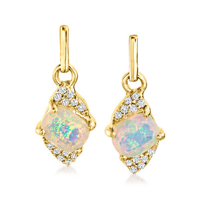 Ethiopian Opal Drop Earrings with Diamonds in 14kt Yellow Gold
