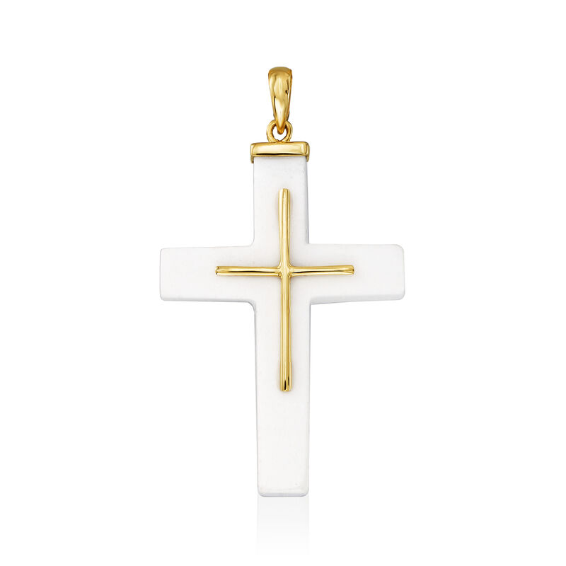 White Agate Cross Pendant with 14kt Yellow Gold image number 0