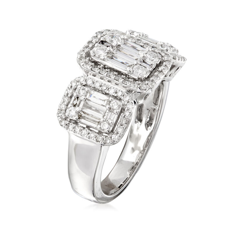 1.10 ct. t.w. Round and Baguette Diamond Ring in 18kt White Gold image number 2