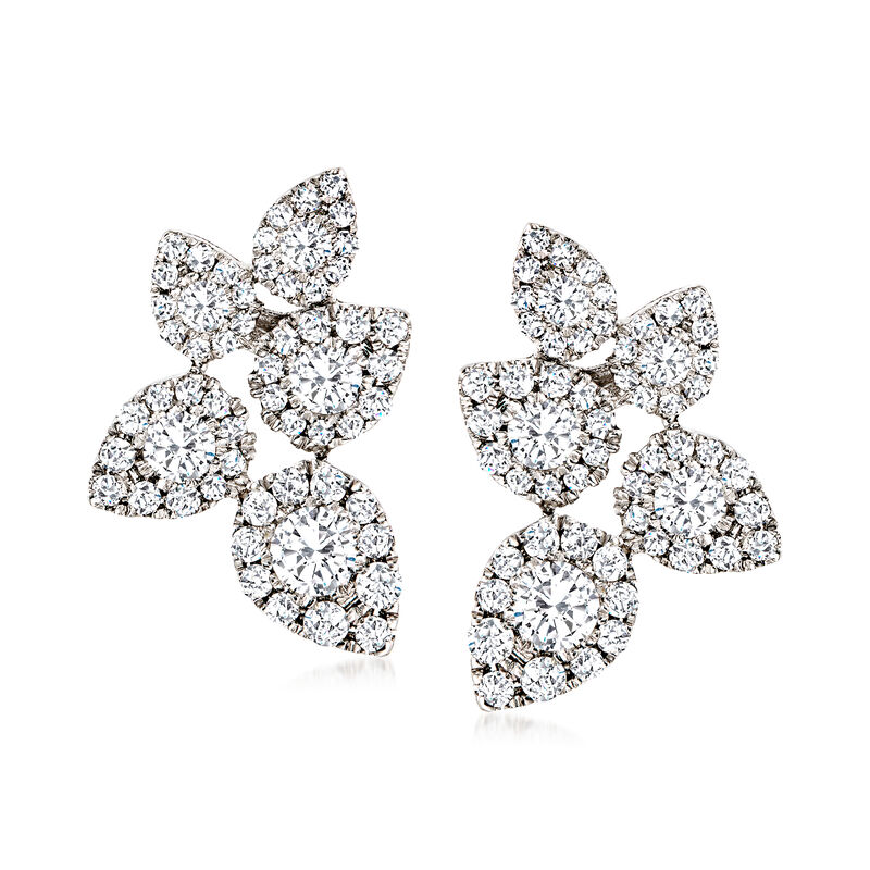 1.20 ct. t.w. Diamond Floral Earrings in 18kt White Gold image number 0