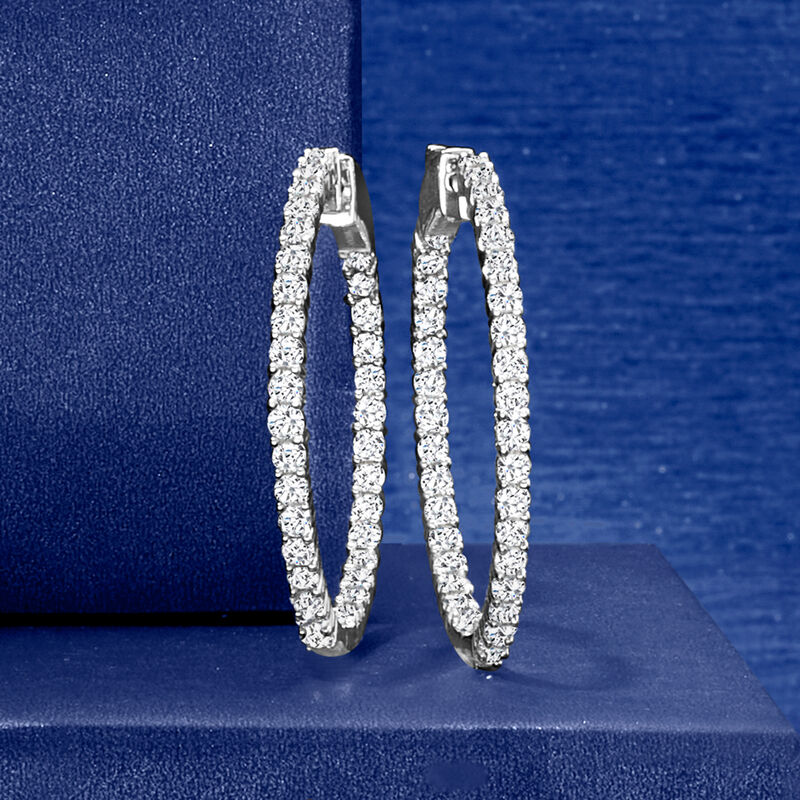 3.00 ct. t.w. Diamond Inside-Outside Hoop Earrings in 14kt White Gold. 1 1/4&quot; image number 2
