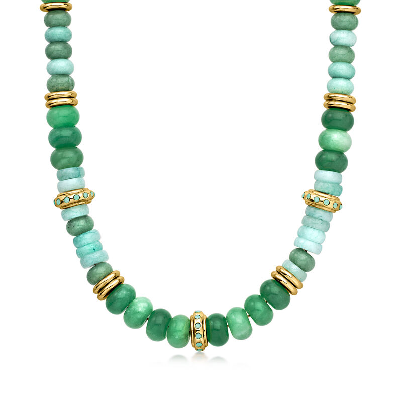 Green Quartz Bead and 14kt Yellow Gold-Plated Necklace. 18" image number 1