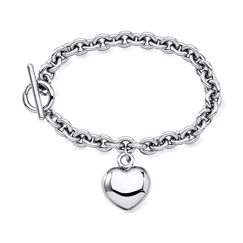 Italian Rhodium-Plated Puffed Heart Toggle Bracelet image number 0