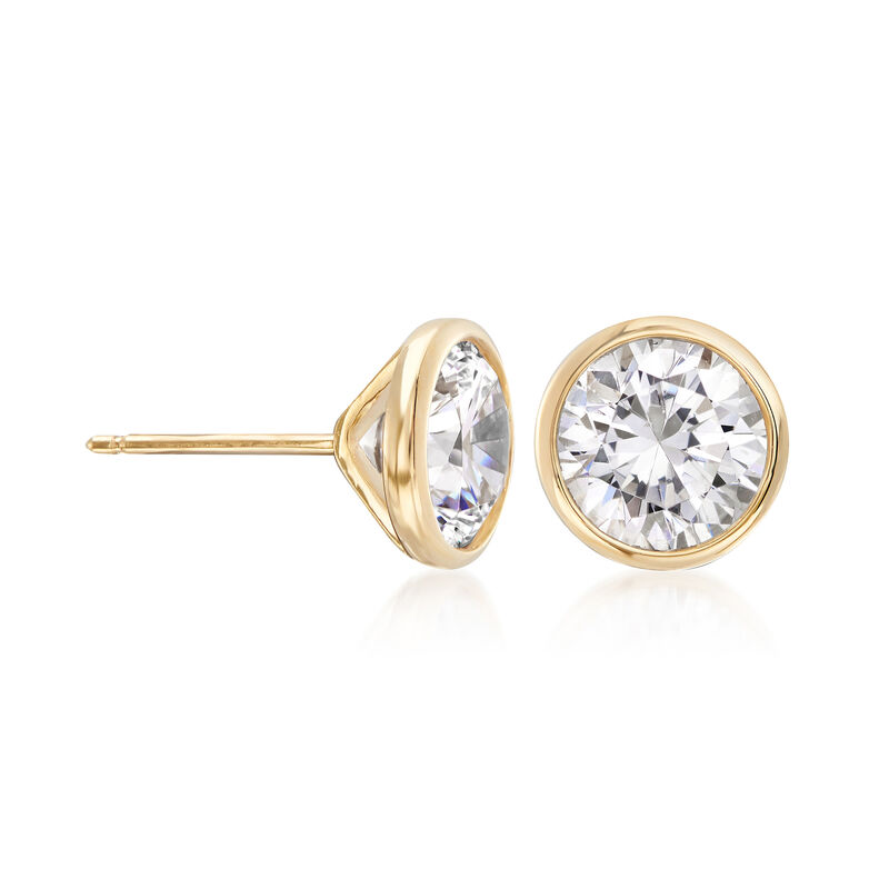 3.00 ct. t.w. Bezel-Set CZ Stud Earrings in 14kt Yellow Gold image number 2