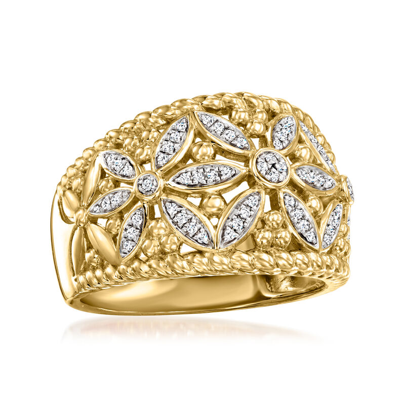 .15 ct. t.w. Diamond Floral Roped-Edge Ring in 18kt Gold Over Sterling image number 3
