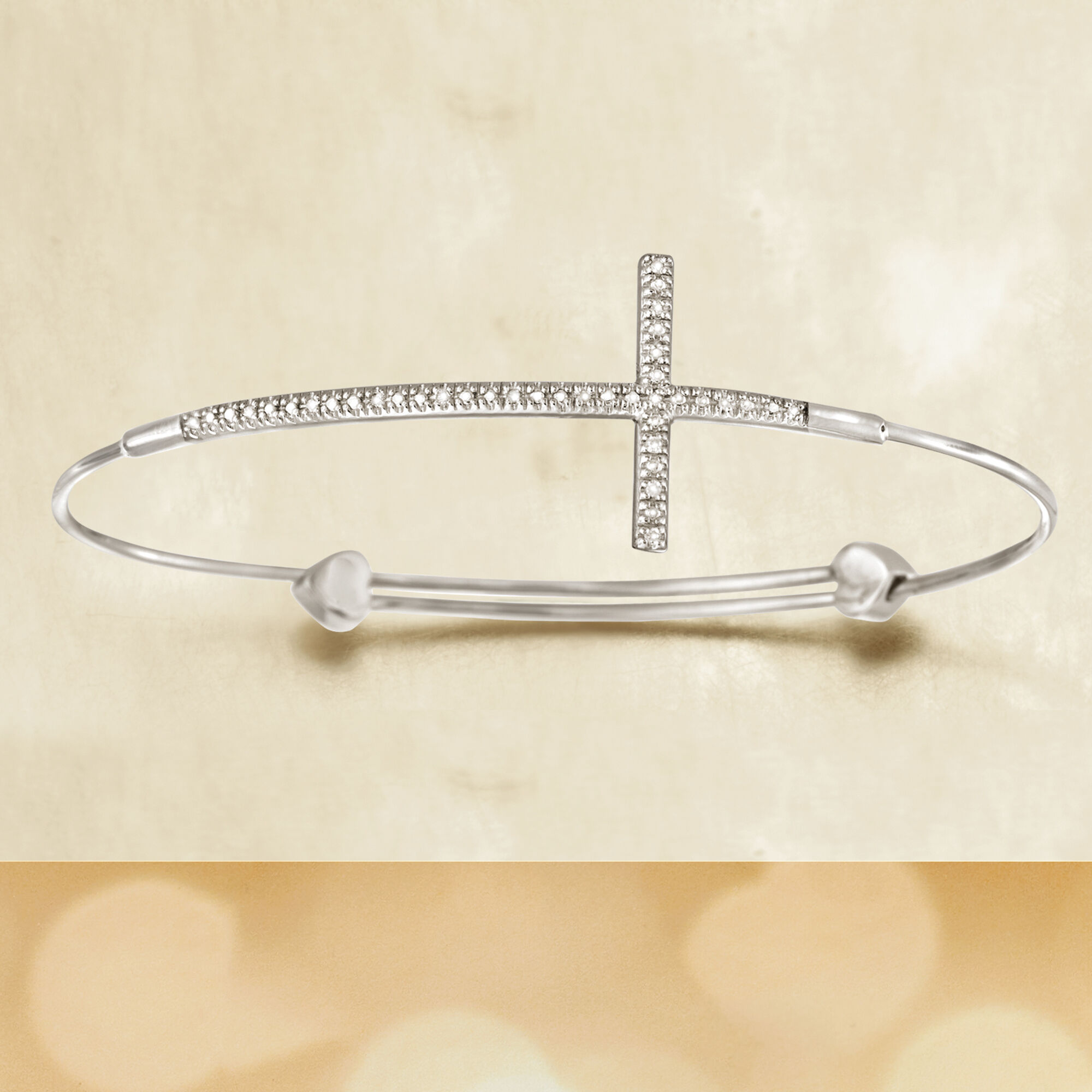 Diamond Sideways Cross Bangle Bracelet in Sterling Silver Diamond Sideways Cross Bangle Bracelet in Sterling Silver