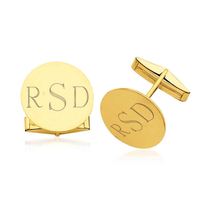 14kt Yellow Gold Personalized Circle Cuff Links image number 0
