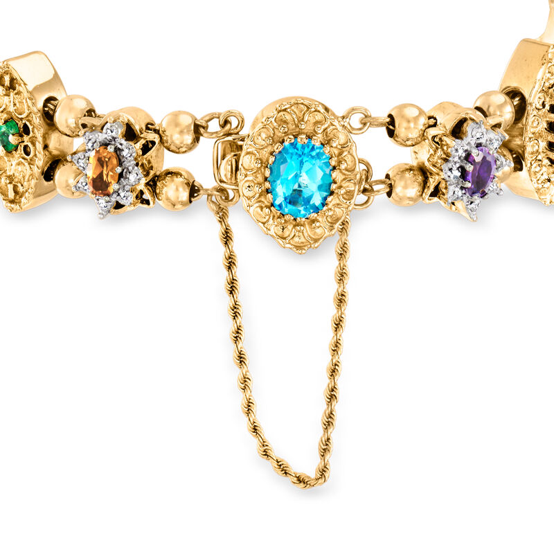 C. 1980 Vintage 3.84 ct. t.w. Multi-Gemstone Slide Charm Bracelet in 14kt Yellow Gold. 7.5&quot; image number 2