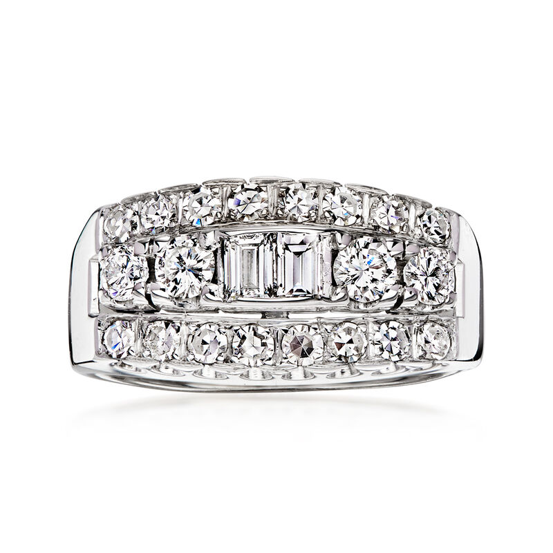 C. 1980 Vintage 1.00 ct. t.w. Diamond Three-Row Ring in 14kt White Gold. Size 6.75 image number 0