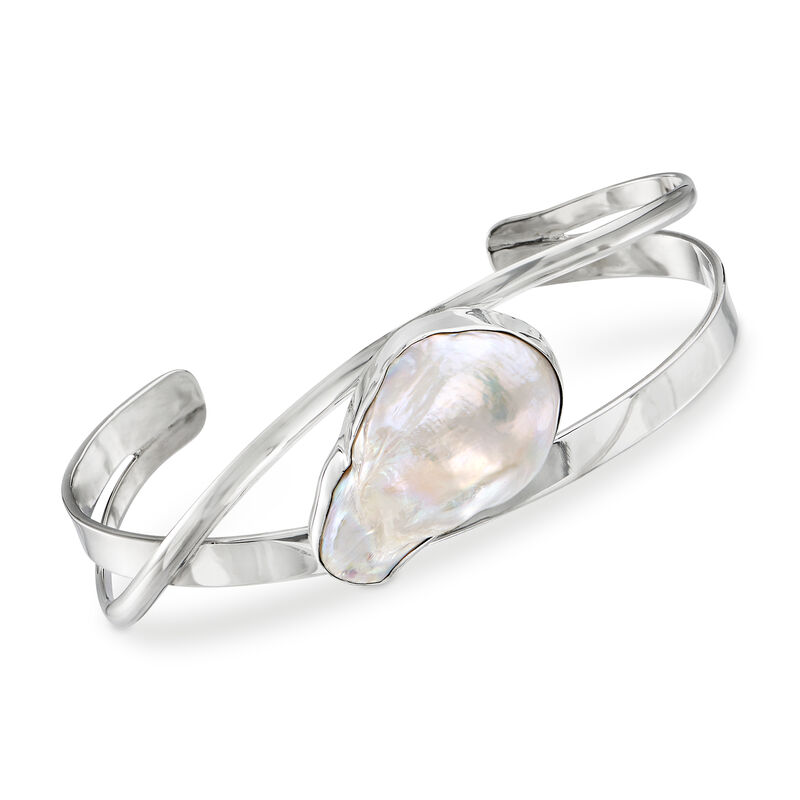 26x17mm Cultured Baroque Pearl Cuff Bracelet in Sterling Silver image number 0