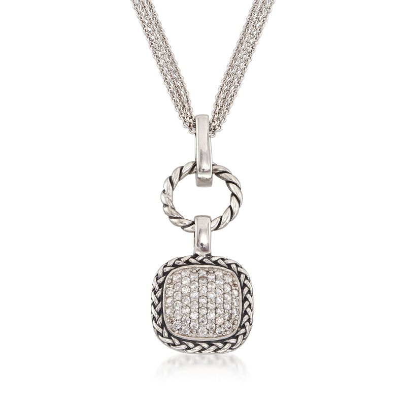 .50 ct. t.w. CZ Square and Open Circle Pendant Necklace in Sterling Silver image number 0
