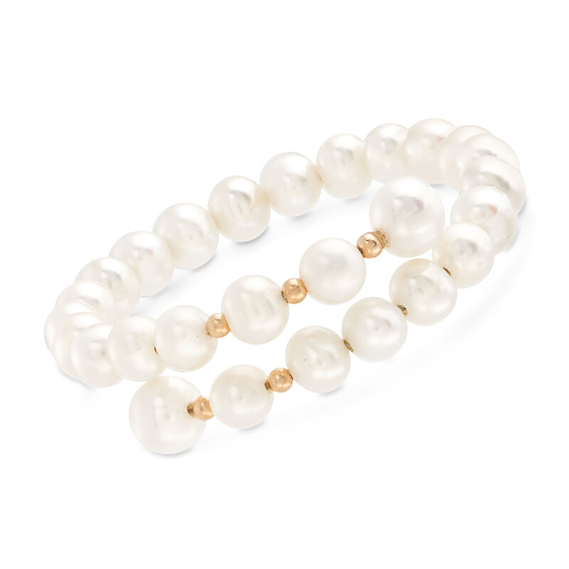 6.5x7mm and 8.5x9mm Cultured Pearl Wrap Bracelet with 14kt Yellow Gold. 7&quot; image number 0