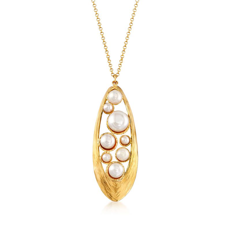4-10mm Cultured Button Pearl Cluster Drop  Necklace in 18kt Gold Over Sterling image number 0