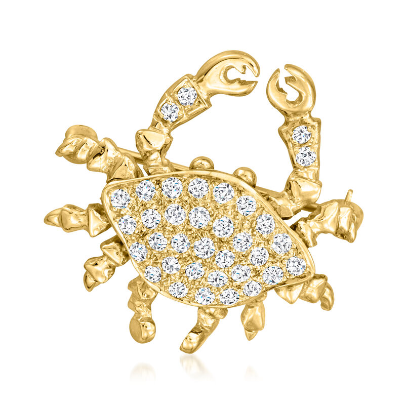 C. 1980 Vintage 1.25 ct. t.w. Diamond Crab Pin in 14kt Yellow Gold image number 0