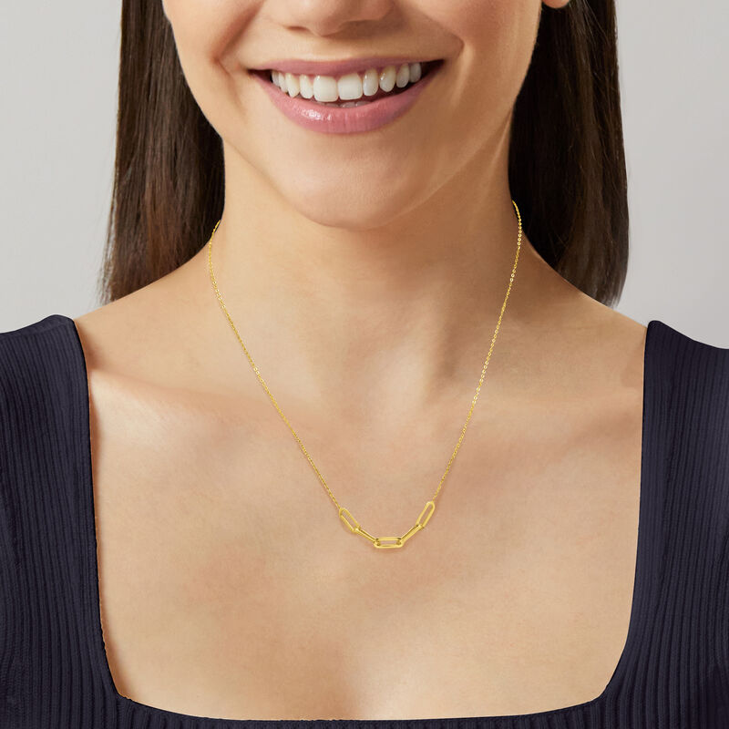 Italian 14kt Yellow Gold Paper Clip Link Center Necklace image number 1