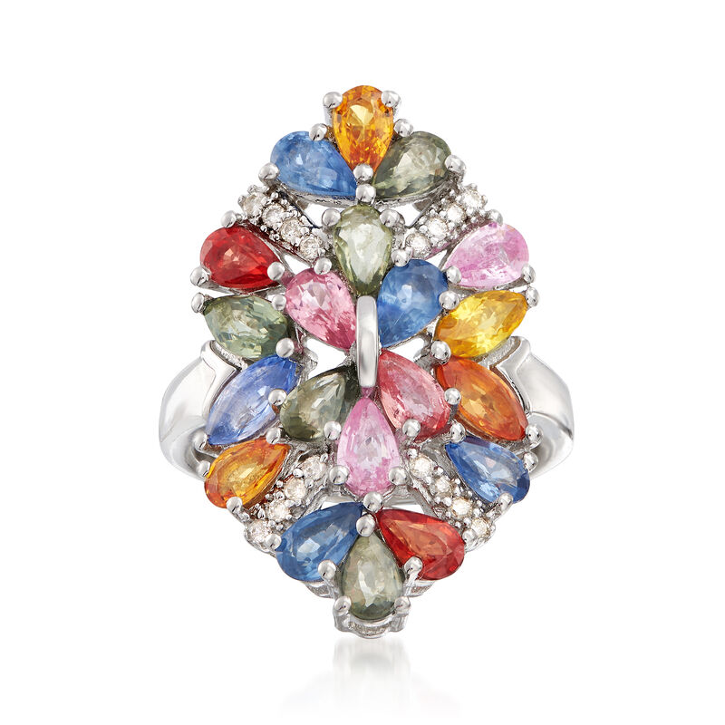 5.00 ct. t.w. Multicolored Sapphire and .12 ct. t.w. Diamond Ring in Sterling Silver image number 0