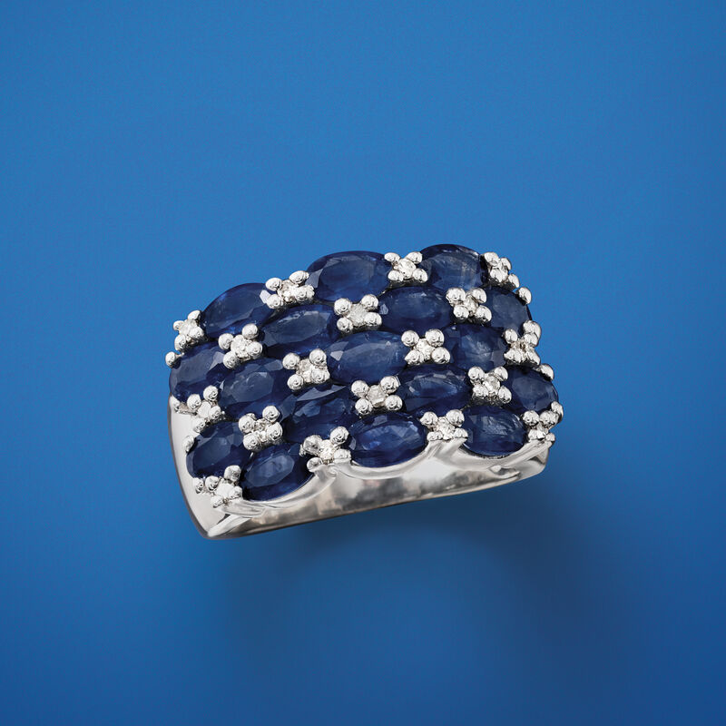 3.50 ct. t.w. Sapphire and .21 ct. t.w. Diamond Multi-Row Ring in Sterling Silver image number 3