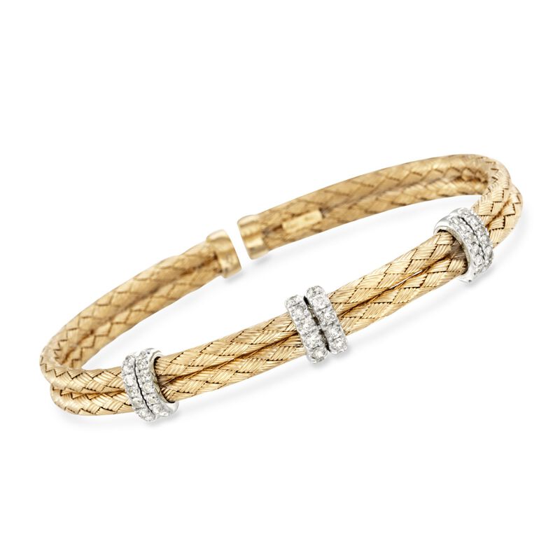 .50 ct. t.w. Diamond Basketweave Cuff Bracelet in 14kt Gold Over Sterling. 7&quot; image number 0