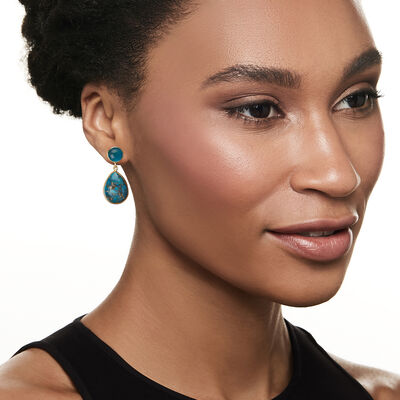 Turquoise and 3.60 ct. t.w. Blue Quartz Drop Earrings in 18kt Gold Over Sterling