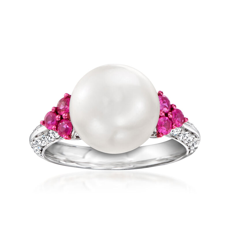11mm Cultured South Sea Pearl Ring with .50 ct. t.w. Rubies and .36 ct. t.w. Diamonds in 18kt White Gold. Size 9 image number 0