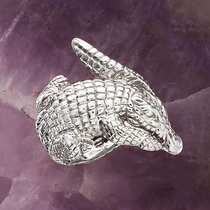 Italian Sterling Silver Alligator Bypass Ring image number 5
