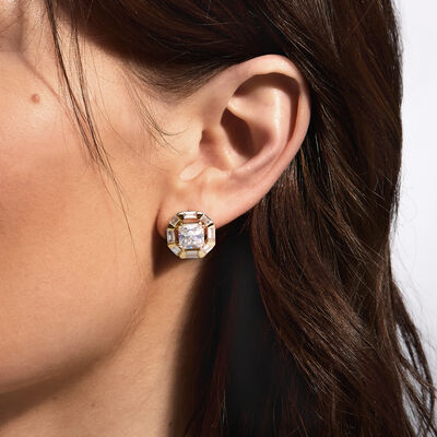 14kt Yellow Gold-Plated Earrings with 7.40 ct. t.w. CZs