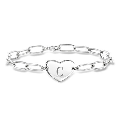 Sterling Silver Personalized Heart Paper Clip Link Bracelet