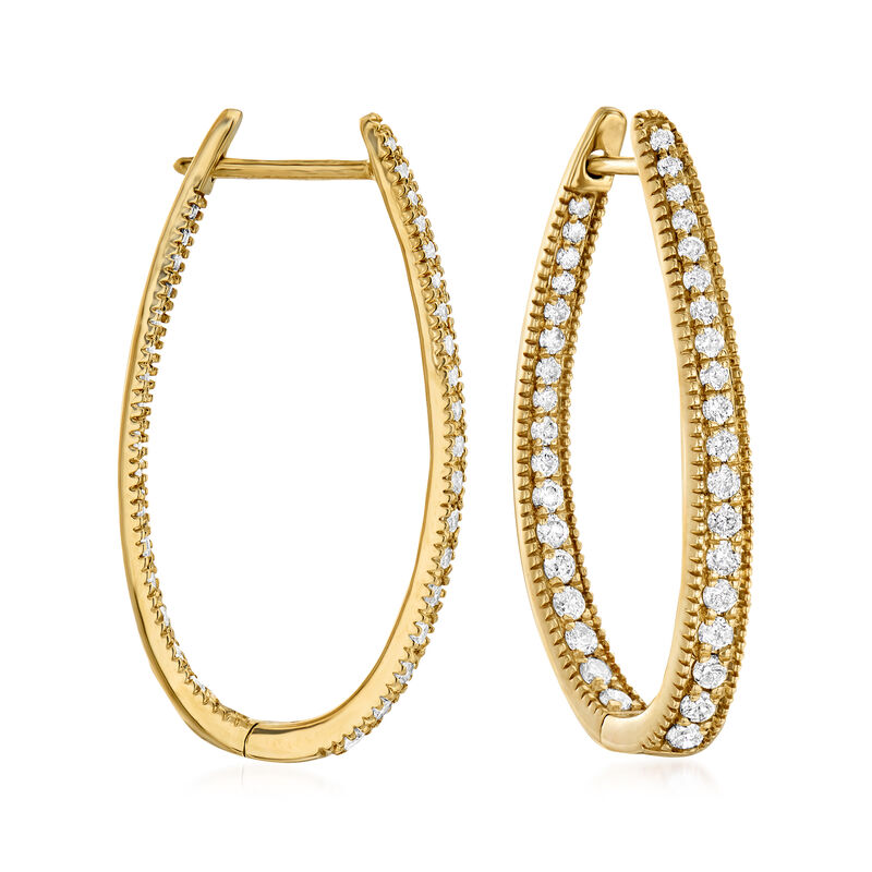 1.50 ct. t.w. Diamond Inside-Outside Oval Hoop Earrings in 14kt Yellow Gold image number 0
