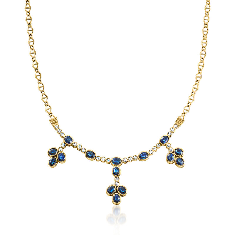 C. 1990 Vintage 6.75 ct. t.w. Sapphire and 1.00 ct. t.w. Diamond Drop Necklace in 18kt Yellow Gold. 18.5&quot; image number 0