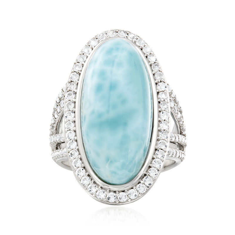 Larimar and 1.30 ct. t.w. White Topaz Ring in Sterling Silver image number 0