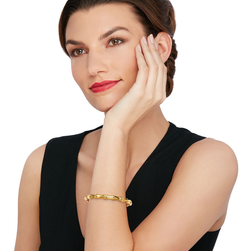 Italian Andiamo 14kt Yellow Gold Over Resin Bamboo-Style Bangle Bracelet image number 1