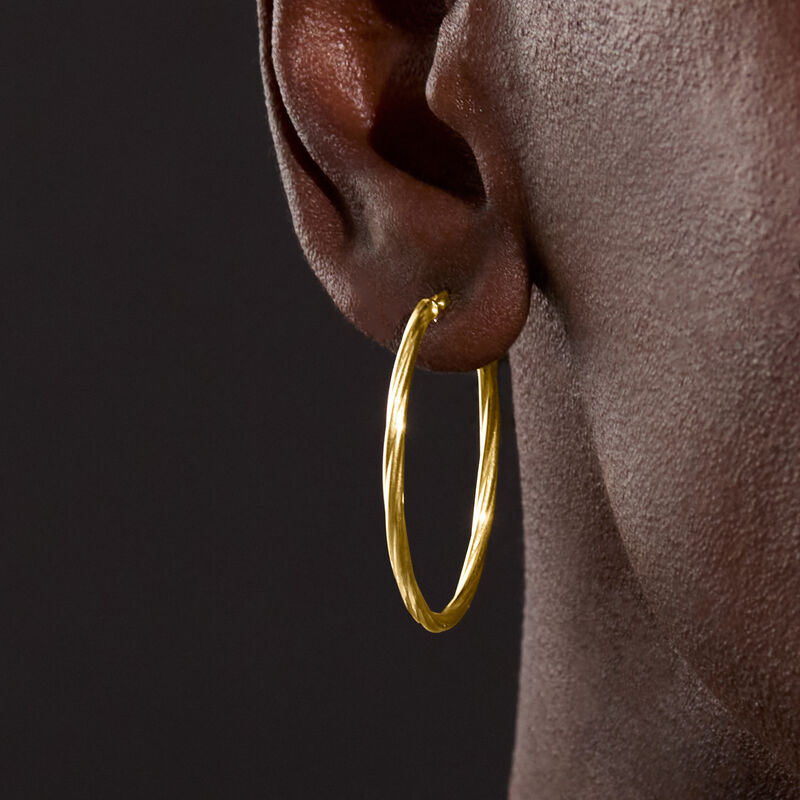 Italian 18kt Yellow Gold Oval-Shaped Twisted Hoop Earrings. 1 3/8&quot; image number 2