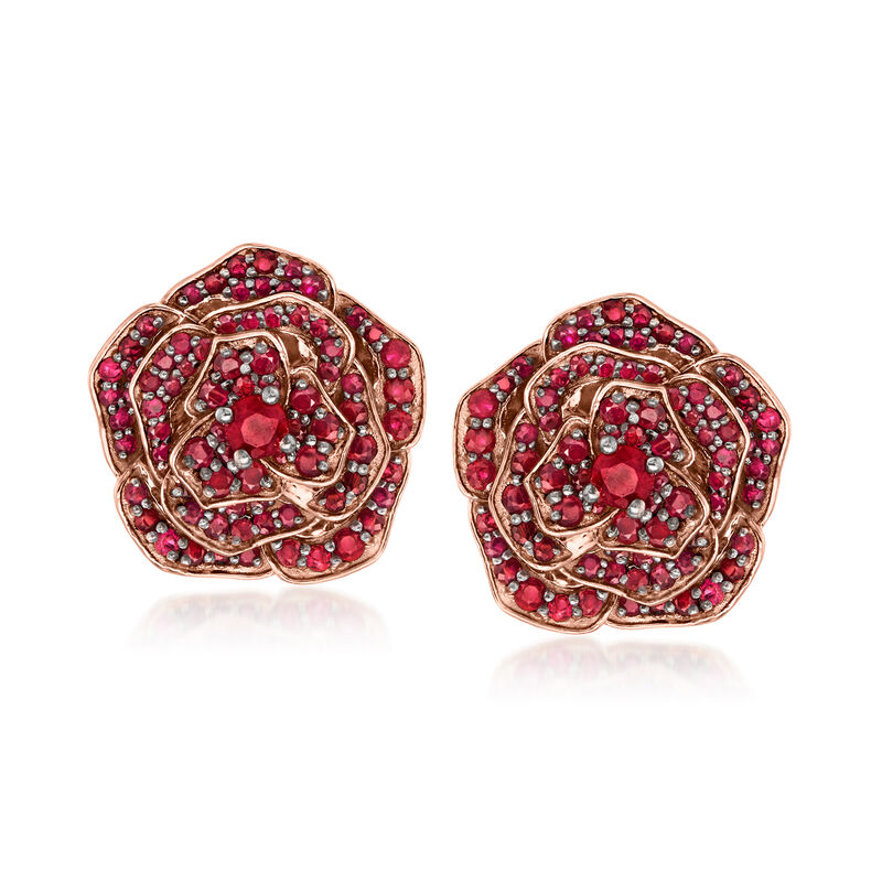 1.60 ct. t.w. Ruby Flower Earrings in 18kt Rose Gold Over Sterling image number 0