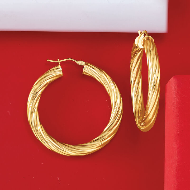 Italian 14kt Yellow Gold Twisted Hoop Earrings. 1 1/2&quot; image number 3