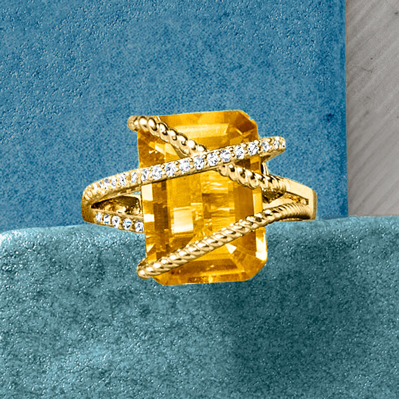 7.00 Carat Citrine and .15 ct. t.w. Diamond Ring in 14kt Yellow Gold image number 6