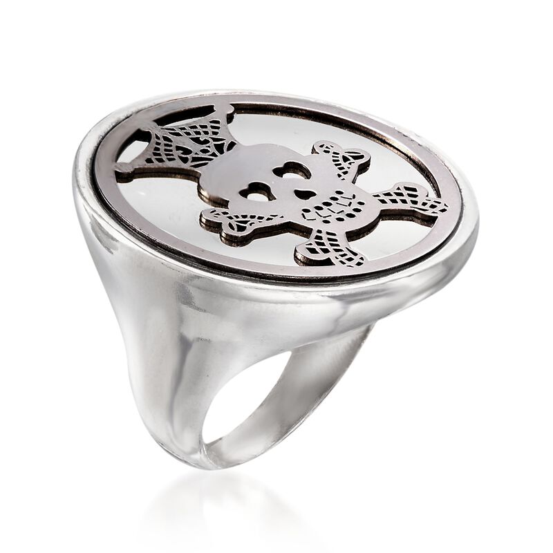 Italian Sterling Silver Skull and Crossbones Disc Ring image number 2