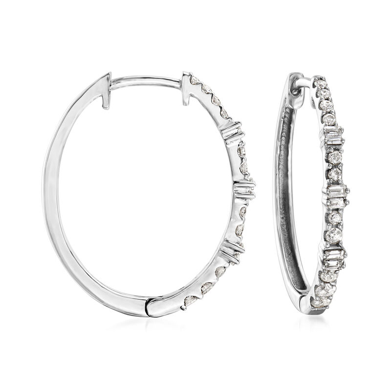 .50 ct. t.w. Baguette and Round Diamond Hoop Earrings in 14kt White Gold image number 0