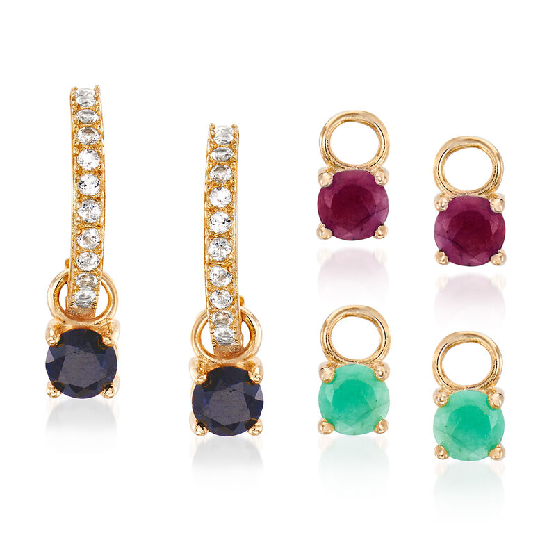 Interchangeable Jewelry Set: Multi-Gem Drop Earrings in 18kt Gold Over Sterling image number 0