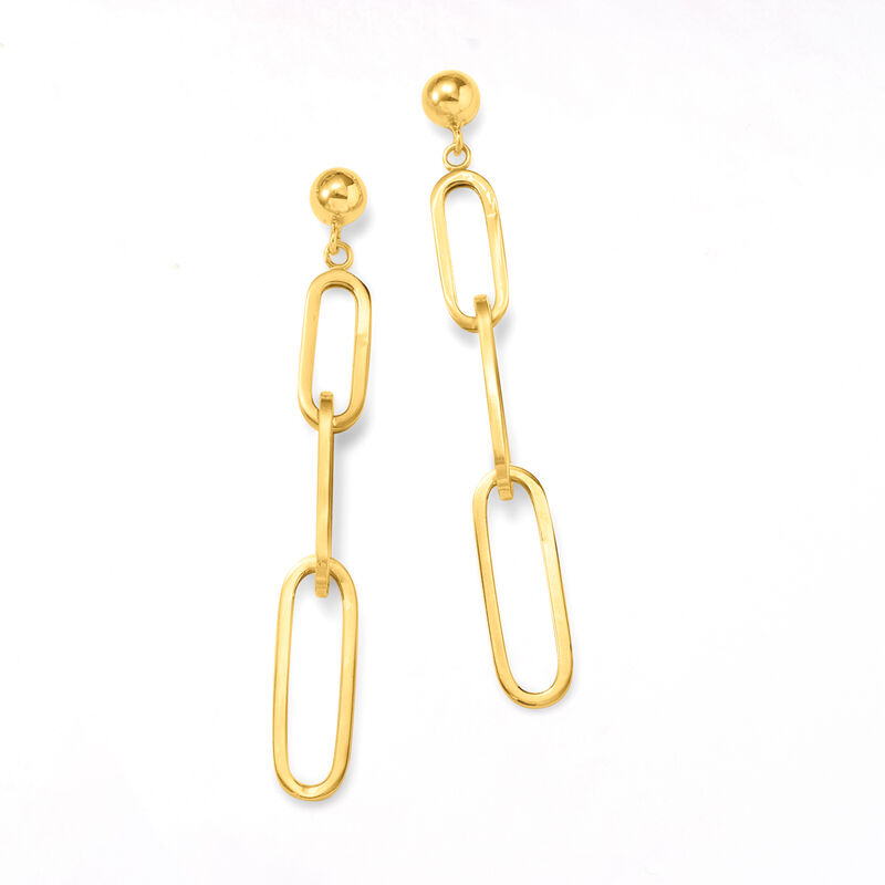 14kt Yellow Gold Paper Clip Link Graduated Drop Earrings image number 3