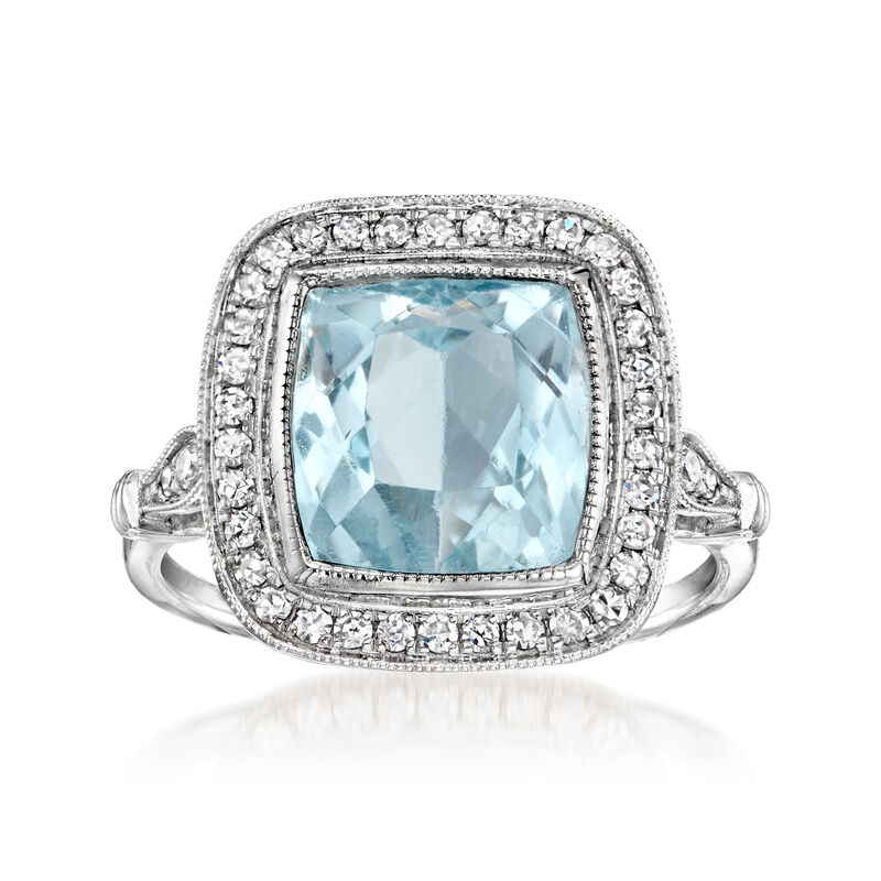 C. 2020 Vintage 6.47 Carat Sky Blue Topaz Ring with .40 ct. t.w. Diamonds in 14kt White Gold. Size 7 image number 0