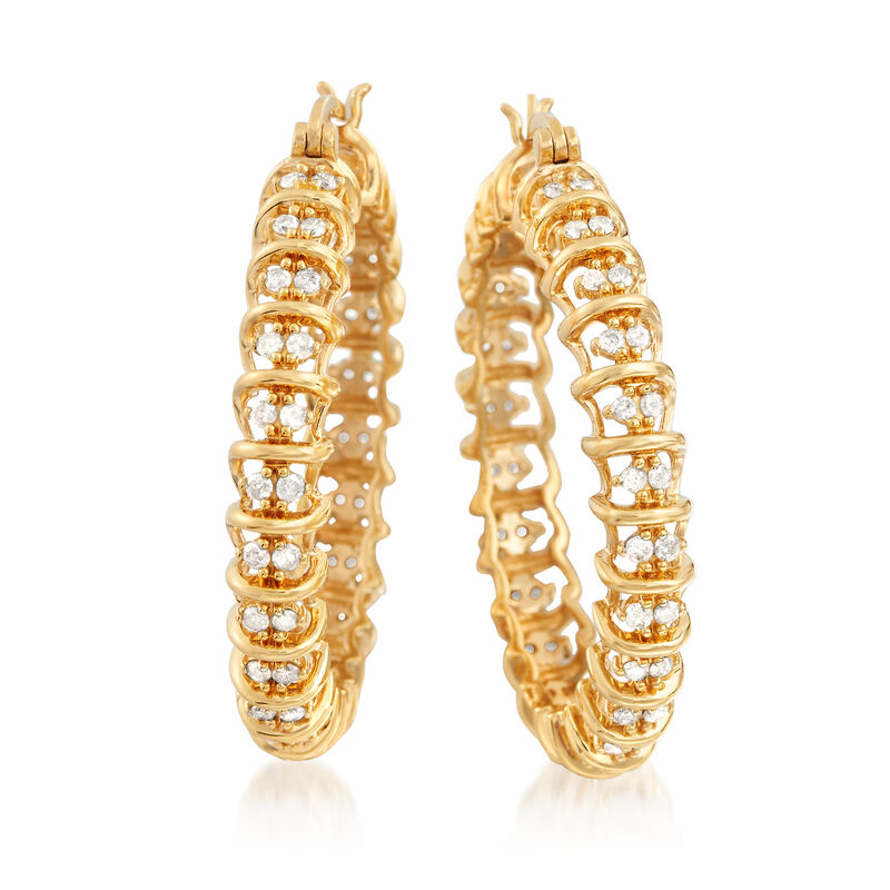 2.00 ct. t.w. Diamond Hoop Earrings in 18kt Gold Over Sterling. 1 5/8&quot; image number 2