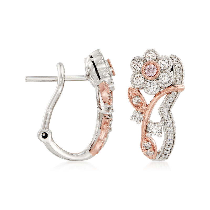 Simon G. .51 ct. t.w. White and Pink Diamond Floral Earrings in 18kt Two-Tone Gold image number 2